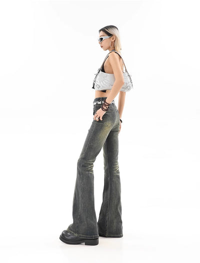 Retro Washed Flared Jeans - Women