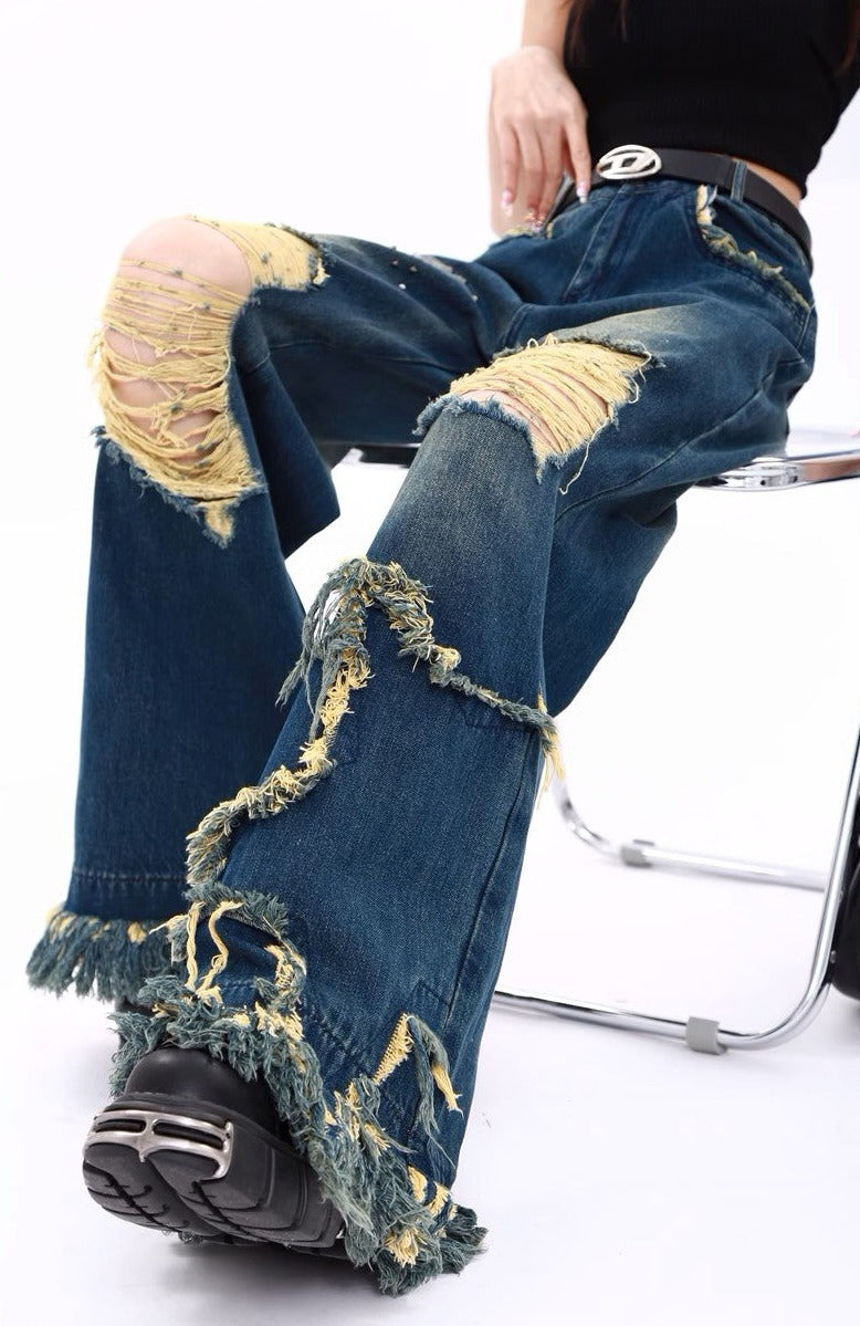 Ripped Tassel Retro Jeans - Women