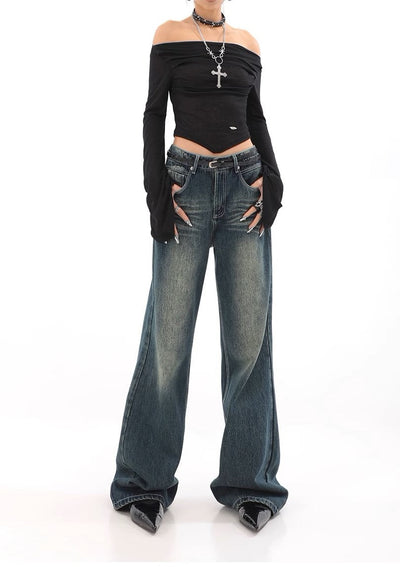 Wide Leg Low Waist Jeans - Women