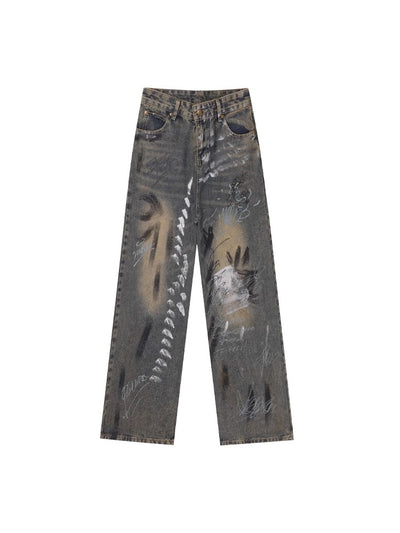 Hand Drawn Loose Jeans - Women