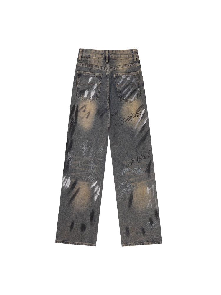 Hand Drawn Loose Jeans - Women