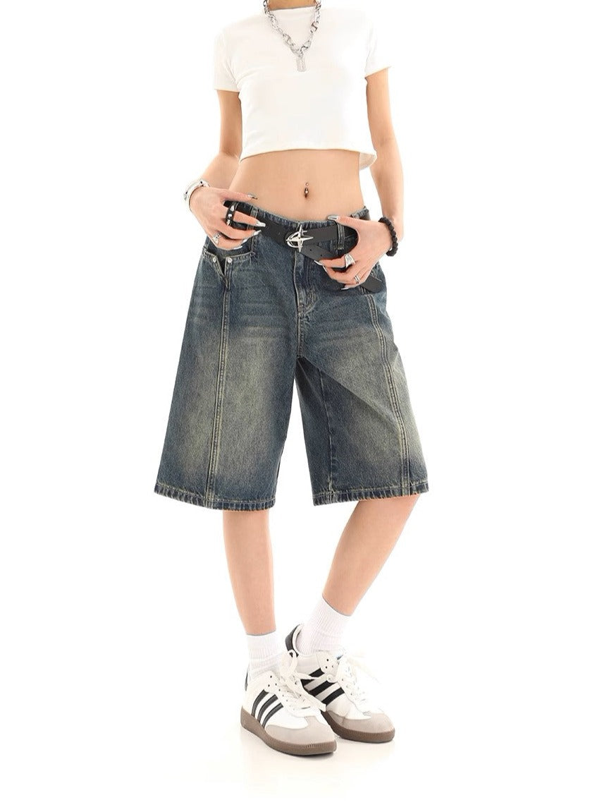 Retro Washed Five-Point Denim Shorts - Women