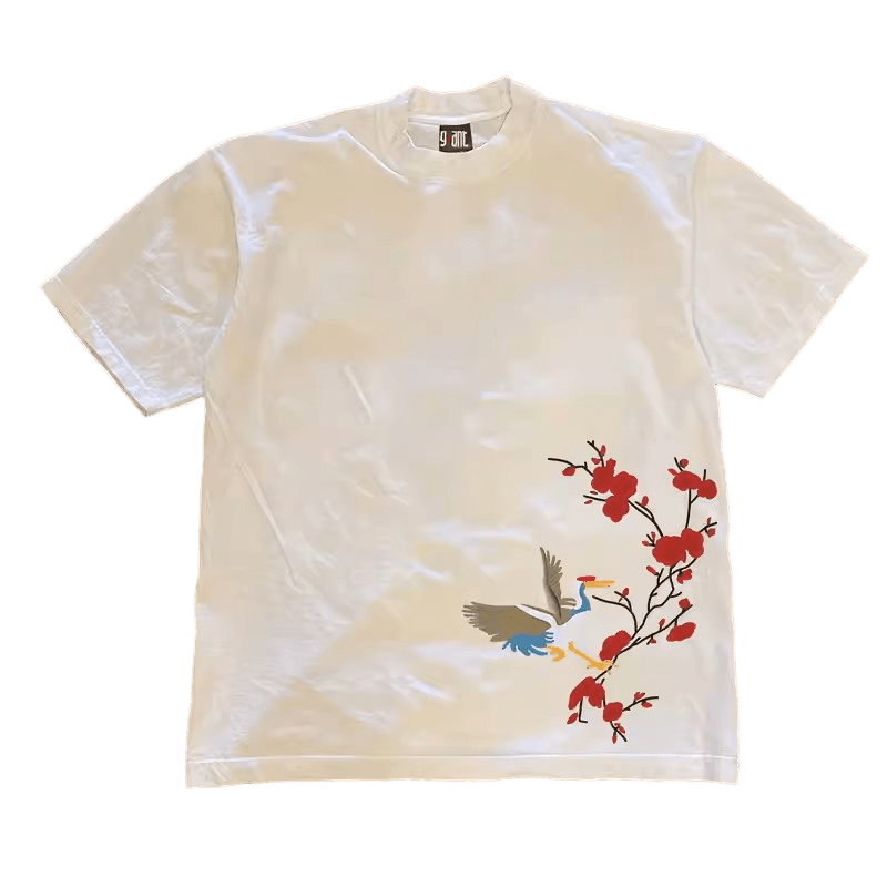 Bird Red Flowers T-Shirt - Unisex