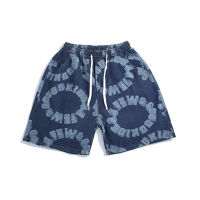 Letter Circle Denim Shorts - Men