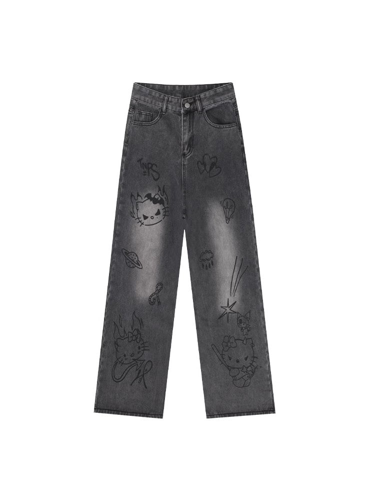 Hello Kitty Graffiti Washed Jeans - Women