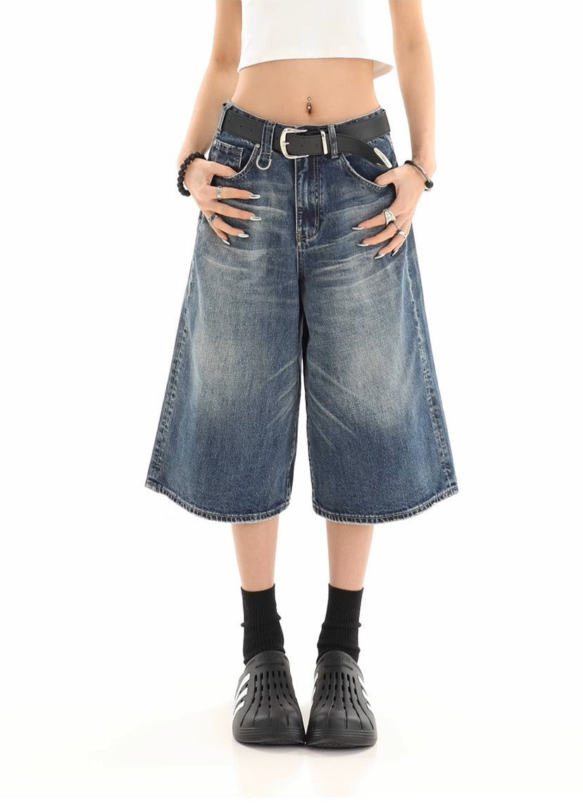 Cropped Denim Shorts - Women