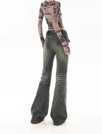 Retro Washed Flared Jeans - Women