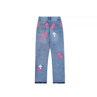 White Pink Cross Jeans - Unisex