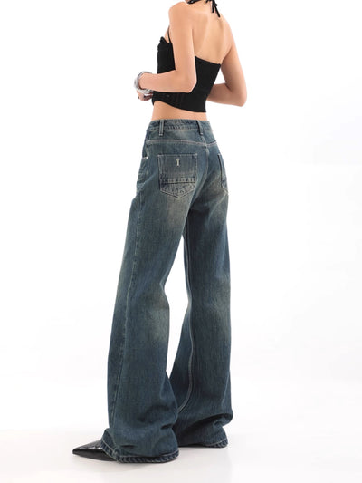 Wide Leg Low Waist Jeans - Women