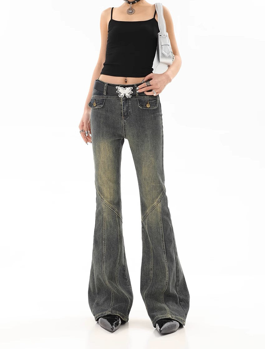 Retro Washed Flared Jeans - Women