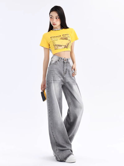 Grey Loose Extra Long Jeans - Women