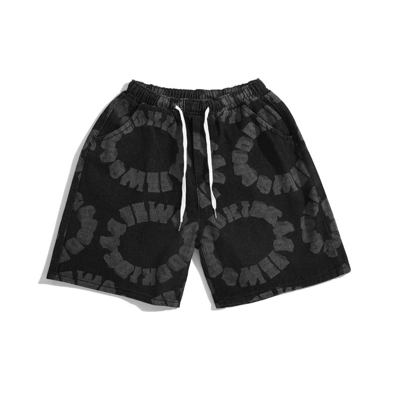 Letter Circle Denim Shorts - Men